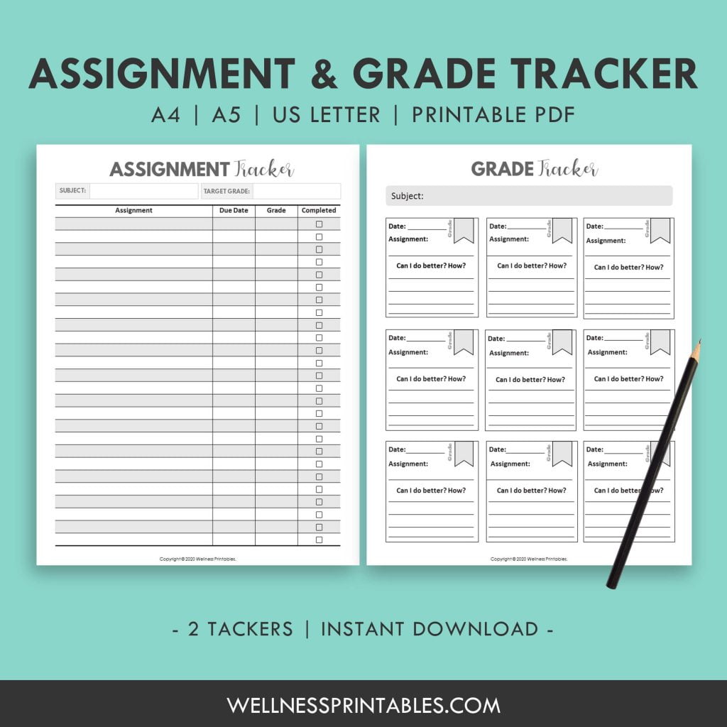 Assignment And Grade Tracker Printable Wellness Printables