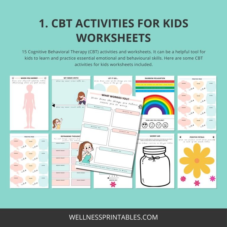 CBT for Kids Worksheets Bundle - Wellness Printables