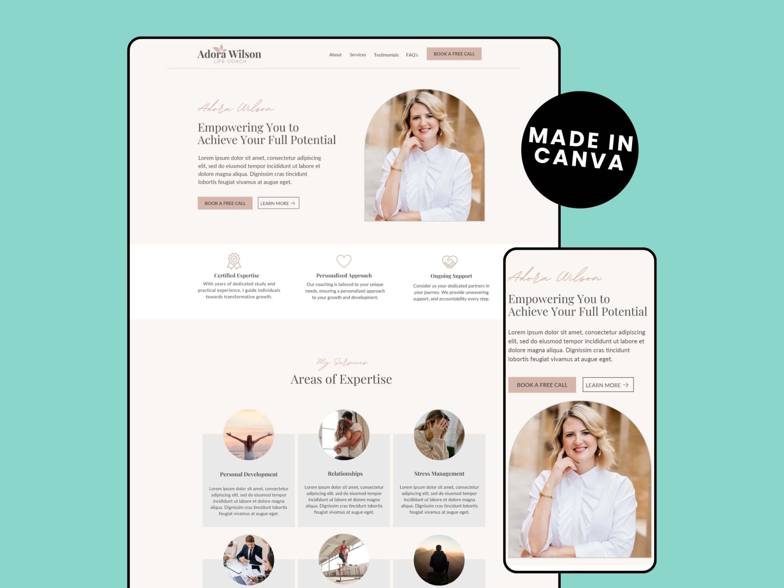 Life Coach Website Template Sales Page Canva Wellness Printables