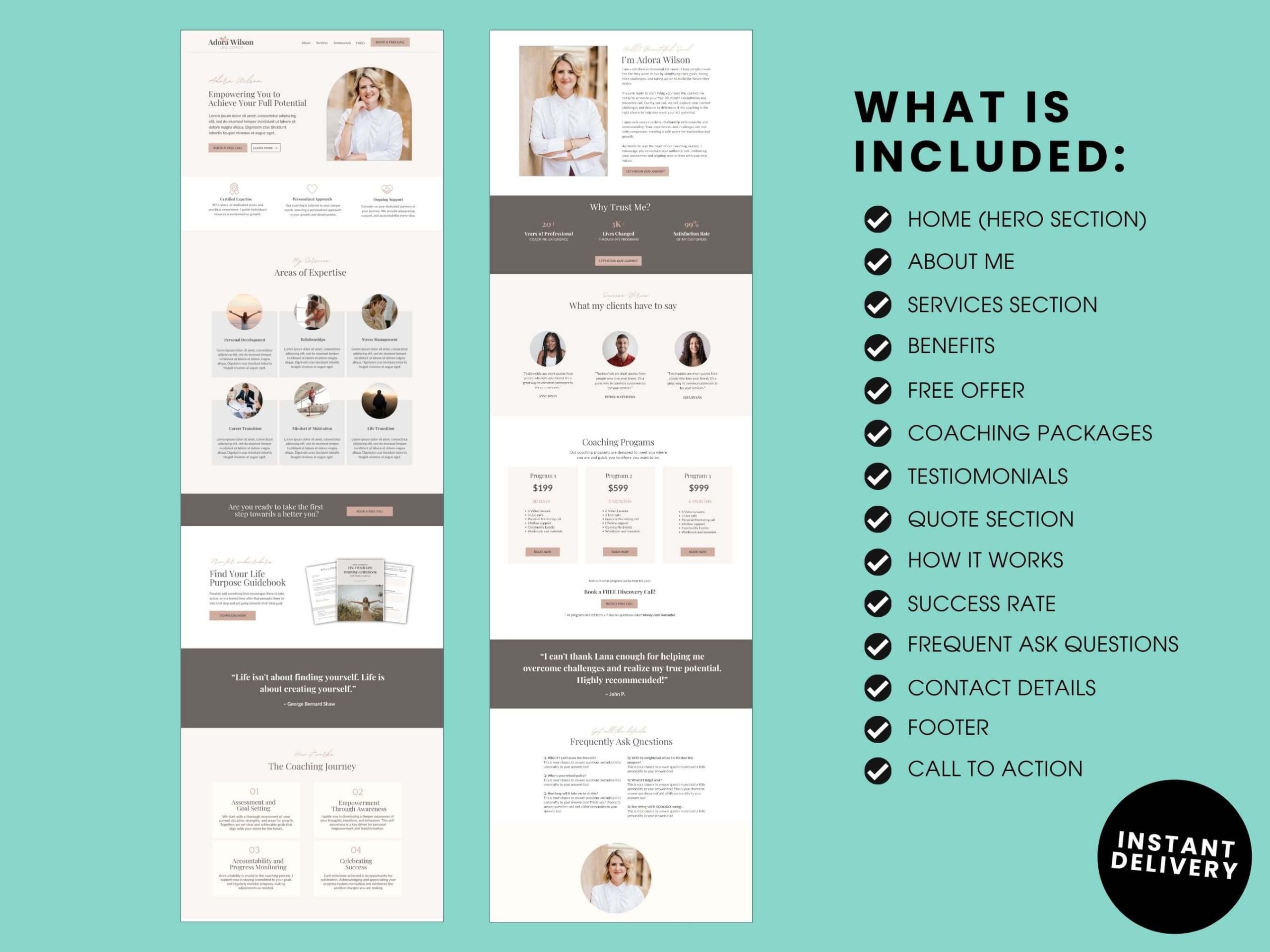 Life Coach Website Template Sales Page Canva Wellness Printables